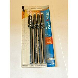 Paper Mate Erasermate Erasable Pens 4 Pack Medium‎ Tip Black Ballpoint NOS 2012